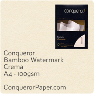 PAPER - Bamboo.64682C, TINT:Crema, FINISH:Bamboo, PAPER:100gsm, SIZE:A4-210x297mm, QTY:250Sheets, WATERMARK:Yes
