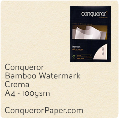 PAPER - Bamboo.64682C, TINT:Crema, FINISH:Bamboo, PAPER:100gsm, SIZE:A4-210x297mm, QTY:500Sheets, WATERMARK:Yes