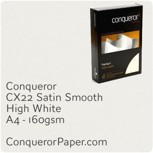 PAPER - CX22.96847C, TINT:HighWhite, FINISH:CX22, PAPER:160gsm, SIZE:A4-210x297mm, QUANTITY:150Sheets, WATERMARKED:No