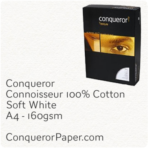PAPER - CONNOISSEUR.96791C, TINT:SoftWhite, FINISH:Cotton, PAPER:160gsm, SIZE:A4-210x297mm, QUANTITY:150Sheets, WATERMARK:No