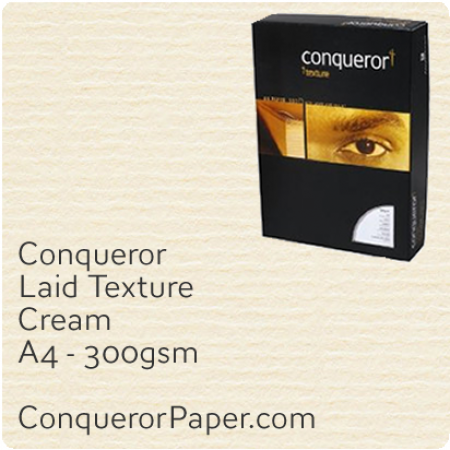 PAPER - Laid.19015C, TINT:Cream, FINISH:Laid, PAPER:300gsm, SIZE:A4-210x297mm, QTY:100Sheets, WATERMARK:No