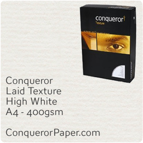 PAPER - Laid.64025C, TINT:HighWhite, FINISH:Laid, PAPER:400gsm, SIZE:A4-210x297mm, QTY:50Sheets, WATERMARK:No
