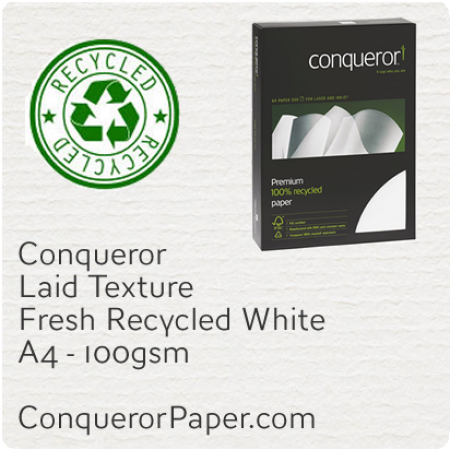 RECYCLED PAPER Laid.96807C, TINT:FreshWhite, FINISH:Laid, PAPER:100gsm, SIZE:A4, QUANTITY:250Sheets, WATERMARKED:Yes