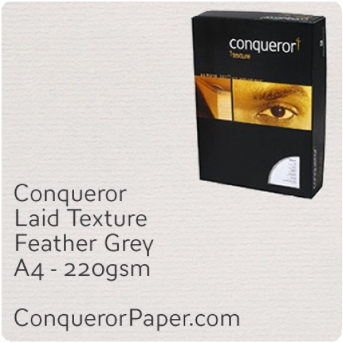 PAPER - Laid.42856 C, TINT:Feather Grey, FINISH:Laid, PAPER:220gsm, SIZE:A4-210x297mm, QTY:200Sheets, WATERMARKED:No