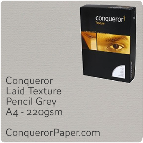 PAPER - Laid.42848 C, TINT:Pencil Grey, FINISH:Laid, PAPER:220gsm, SIZE:A4-210x297mm, QTY:200Sheets, WATERMARKED:No