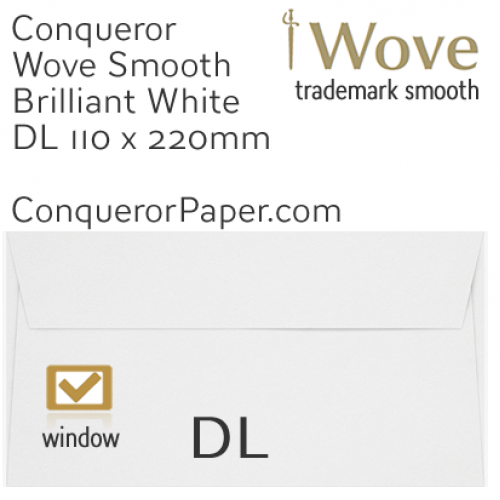 ENVELOPES - Wove.01036, TINT=BrilliantWhite, WINDOW=Yes, TYPE=Wallet, SIZE-DL-110x220mm, QUANTITY=500 