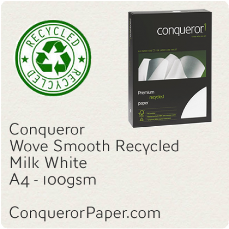 RECYCLED PAPER Wove.25706C, TINT:MilkWhite, FINISH:Wove, PAPER:100gsm, SIZE:A4, QUANTITY:250Sheets, WATERMARKED:Yes
