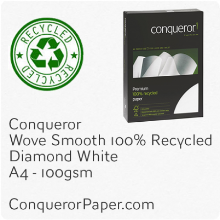 PAPER - Wove.41104C, TINT:DiamondWhite, FINISH:Wove, PAPER:100gsm, SIZE:A4-210x297mm, QTY:250Sheets, WATERMARK:Yes, 100%Recycled